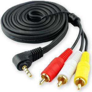 3.5mm Male Audio Stereo Jack to 3 RCA Female AV Camcorder Adapter Connector Extension Cable 90 Degree Angled 4 Pole 5-Feet