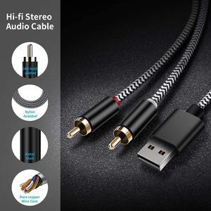 USB to 2-Male (6FT) RCA Audio Aux Cable for PC Stereo Y Splitter Cord Jack Adapter Compatible with USB A Laptop, Linux,Windows, Desktops, PS4 and More Device for Amplifiers, Home Theater, Speaker
