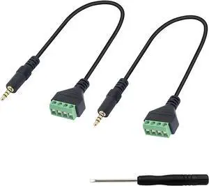 3.5mm Terminal Block Cable 1/8 Inch TRRS Stereo Solderless Screw Terminal Speaker Wire 3.5mm 4 pole Male to 4Pin Bolt Headphone Balum Patch Cord (2 Pack-32CM)
