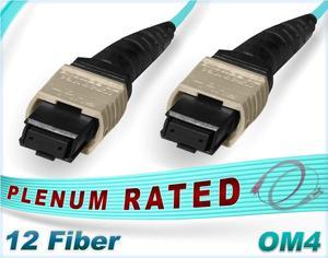 FiberCablesDirect - 12M OM4 MTP MTP 12 Fiber Patch Cable | 100G Plenum Multi-Fiber 50/125 MTP to MTP Multimode Jumper 12 Meter (39.37ft) | B Type Polarity | 1/10/40/100g mmf qsfp 100gbase 12f MTP