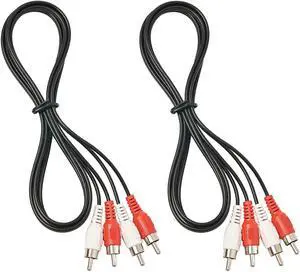 (2 Pcs) RCA Stereo Audio Cable 2-RCA Male to 2-RCA Male (5 FT) Stereo Audio 2RCA Cord Male to Male Connector