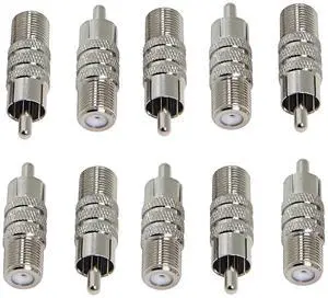 10 Pack F Type Female to RCA Male Coaxial Cable Adapter Coupler F Type to AV Audio Video Connector Converter