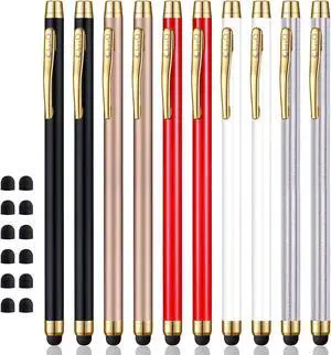 Stylus for Touch Screens Capacitive Stylus Pen (10 Pcs) with 12 Replaceable Tips - Black White Silver Gold Red