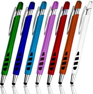 Stylus Pen for Touch Screens & Ballpoint Writing Pens with Sensitive Stylus Tip - 2 in 1 Compatible for Your Touch Screen Devices - Assorted Barrel Colors Black Ink 7 Pack