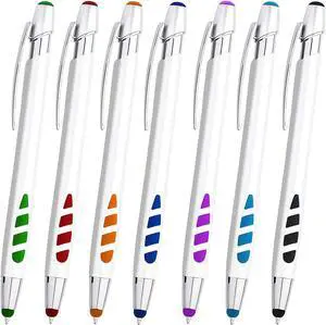 Stylus Pens - 2 in 1 Touch Screen & Writing Pen Sensitive Stylus Tip - for Most Touchscreen Devices - Assorted Barrel Colors Black Ink 7 Pack