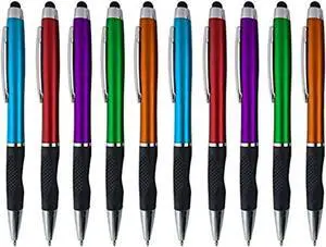 2-1 Twist Action Stylish Metallic Capacitive Stylus with Comfort Grip Ball Point Blue Ink Pen for Touchscreen Devices iPhone Ipad Android Tablets (12-Pack)