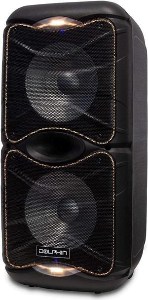 Dolphin SP-212RBT Dual 12" Portable Bluetooth Party Speaker Loud with Deep Bass, LED Lights, PA System, 5-Band EQ, and Expandable Battery