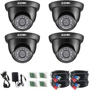 Gadpiparty ZOSI 4 Pack HD 720P 1MP. 1280TVL 4-in-1 Waterproof Dome Security Surveillance CCTV Camera Kit with OSD Menu for HD-TVI, AHD, CVI, and CVBS/960H analog DVR System