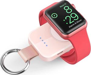 i.VALUX Portable Wireless Charger Compatible for Apple Watch Series 10/9/8/UItra/7/6/5/4/3/2/SE/Nike,Compact Magnetic iWatch Charger 1000mAh Power Bank Keychain Style Gift for Girl Birthday-Pink
