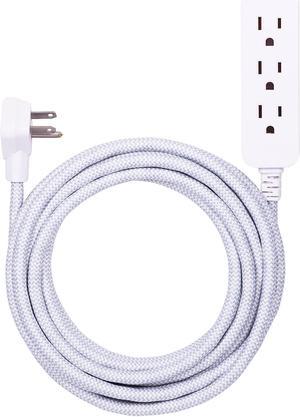 GE Pro 3 Outlet Surge Protector Power Strip, 8 ft Designer Braided Extension Cord, Flat Plug, Heather Gray, 45916