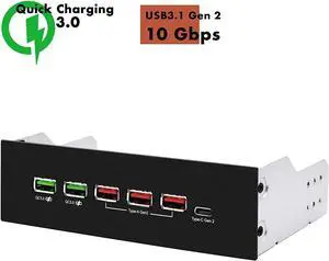 EZDIY-FAB 5.25in 10Gbps USB 3.1 Gen2 HUB and Type-C Port, Front Panel USB Hub with QC 3.0 Quick Charging