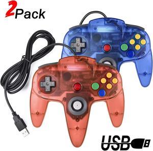 2 Packs USB Retro Controllers for N64 Gaming, miadore PC Classic N64 Game Pad Joypad for Windows PC MAC Raspberry Pi (Clear Blue& Red)