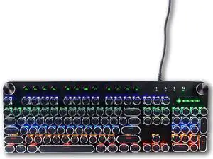 MK13 RGB Mechanical Keyboard Retro Gaming Keyboard-Blue Switches-LED Backlit -Silver-Plating-2 Knob and 12 Multimedia Buttons-104 Round Key Illuminated Keyboard for PC Gaming and MAC (MK13 Black)