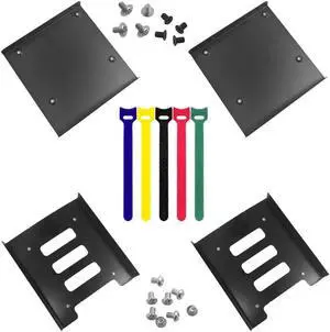 4 Pack SSD Mounting Bracket Kit 2.5" to 3.5" Drive Bay, findTop Metal Mounting Bracket Adapter Hard Drive Holder with 10 Assorted Colors Reusable Cord Organizer