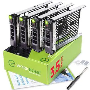 WorkDone 4-Pack - 3.5 inch Hard Drive Caddy - Compatible for Listed Dell PowerEdge Servers - with Detailed Installation Manual - Sled Front Sticker Labels - Screwdriver- Added Tray Screws