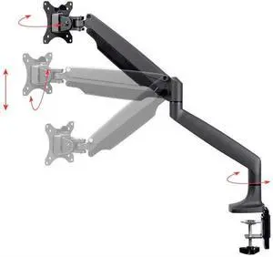 Monoprice Smooth Full Motion Single Monitor Adjustable Gas Spring Desk Mount - Black For Large Screens, Supports Up To 34 inch Monitors, 19.8 LBS Display Weight - Workstream Collection