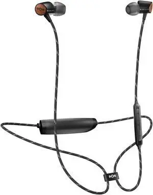 house of marley, uplift 2 wireless bluetooth headphones  long battery life, ergonomic fit, lightweight, premium sound, adjustable magnetic clasp, weighs 24 grams, easy pairing, emje103sb black