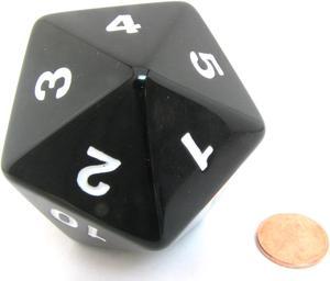 55mm Jumbo 20-Sided D20 Countdown Dice - Opaque Black with White Numbers