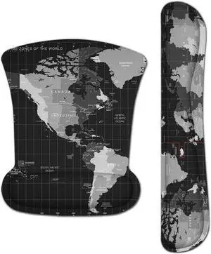 Keyboard Wrist Rest Pad Ergonomic Mouse Pad Set ToLuLu Mouse Pad for Computer Laptop Non Slip Mousepad Keyboard Wrist Support with Raised Memory Foam for Easy Typing Pain Relief Cool World Map