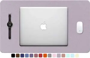 TOWWI PU Leather Desk Pad with Suede Base, Multi-Color Non-Slip Mouse Pad, 24” x 14” Waterproof Desk Writing Mat, Large Desk Blotter Protector (Gray-Pink)
