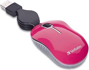 Verbatim Wired Optical Computer Mini USB-A Mouse - Plug & Play Corded Travel Mouse  Pink 98618