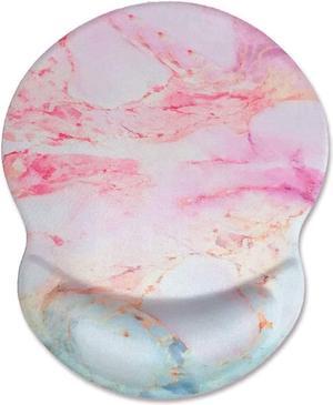 Mouse Pad with Wrist Support, Non Slip Mousepad Wrist Rest for Office, Computer, Laptop & Mac- Durable & Comfortable & Lightweight Ergonomic Support Mouse Mat (Orange Marble Pink-Wrist)