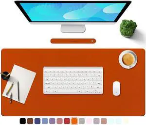 TOWWI PU Leather Desk Pad with Suede Base, Multi-Color Non-Slip Mouse Pad, 36” x 17” Waterproof Desk Writing Mat, Large Desk Blotter Protector(Orange)