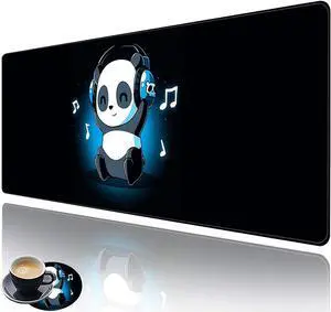 Extended Large Gaming Mouse Pad with Stitched Edges, XXL Mouse Pad Large (31.5x11.8 Inch) w/ Brilliant Design, Desk Mat Keyboard Pad with Anti Slip Base, Multifunctional Desk Pad - Music Panda