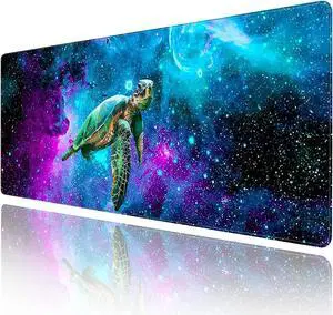 Extended Large Gaming Mouse Pad with Stitched Edges, XXL Mouse Pad Large (31.5x11.8 Inch) w/ Brilliant Design, Desk Mat Keyboard Pad with Anti Slip Base, Multifunctional Desk Pad - Galaxy Turtle