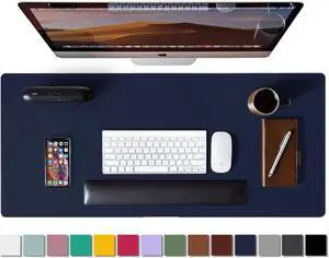 Leather Desk Pad Protector,Mouse Pad,Office Desk Mat,Non-Slip PU Leather Desk Blotter,Laptop Desk Pad,Waterproof Desk Writing Pad for Office and Home(Dark Blue,31.5  x 15.7 )