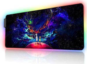 Anime Mouse Pad RGB Night Sky Space Stars,12 Light Modes-Non-Slip Rubber Base Mousepad-Textured cloth design-Long Glowing Laptop Desk Pad,Computer Keyboard and Mice Combo Pads Mouse Mat-31.5x11.8 inch
