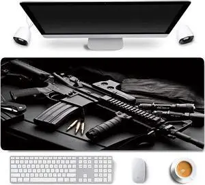 31.5x11.8 Inch AK47 Gun Long Extended Large Gaming Mouse Pad with Stitched Edges XL Laptop Keyboard Mouse Mat Desk Pad
