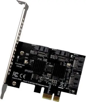 JMT 4Ports SATA SSD HDD 6G PCI Express Controller Card Multiplier PCI-e to SATA3.0 III Converter Expansion Adapter with 2 Heatsinks Supports 4 SATA Compatible with SATA6G/ 3G Hard Drives1.5G