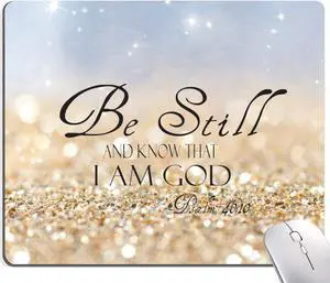 Christian Bible Verses Square Waterproof Mouse Pad Non-Slip Rubber Base MousePads for Office Laptop 9.5x7.9x0.12 Inch(Be Still)
