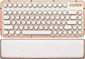 Azio Retro Compact Keyboard (Posh) - Bluetooth Wireless/USB Wired Vintage Backlit White Leather Mechanical Keyboard with Arm Rest for Mac and PC (MK-RCK-L-02-US)