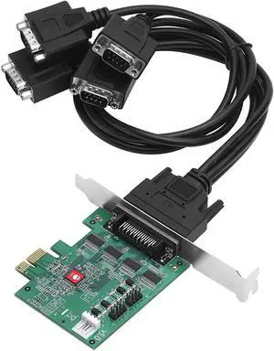 SIIG DP CyberSerial 4S PCIe, 16550 UART, Baud Rates up to 921Kbps, PCIe 2.0 x1 to 4X RS-232 Male 9-pin DB9, RS-232 5V or 12V Power, ASIX AX99100 Chipset, Dual-Profile Brackets JJ-E40011-S5