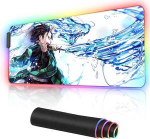 Anime Mouse Pad RGB Tanjirou Sword,Extra Large Mousepad Full Size Laptop Desk Mat,12 Lighting Modes,Non-Slip Rubber Base,Soft,Smooth Fabric Design,Computer Keyboard & Mice Combo Pads 35.4x15.7