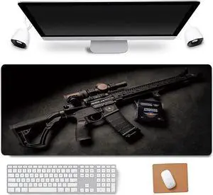 31.5x11.8 Inch Non-Slip Long Extended Large Gaming Mouse Pad with Stitched Edges XL Laptops Keyboard Mouse Mat (Black Gun)
