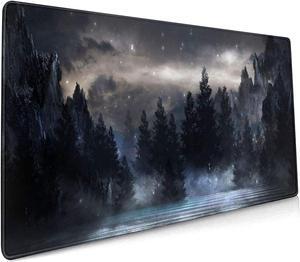Forest Extra Large Black Gaming Mouse Pad Non-Slip Rubber Base Giant Mountain Mousepad 35.4×15.7in with Stitched Edge Waterproof Keyboard Pads Computer Desk Laptop Mat for Work Game Office Home