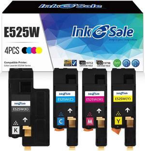 INK E-SALE Compatible Toner Cartridge Replacement for Dell 525 E525 E525W (KCMY, 4 Packs), for use with Dell E525W Color Laser Printer