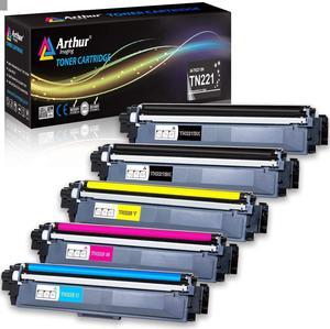 Arthur Imaging Compatible Toner Cartridge Replacement for Brother TN221 TN225 (2 Black, 1 Cyan, 1 Yellow, 1 Magenta, 5-Pack)