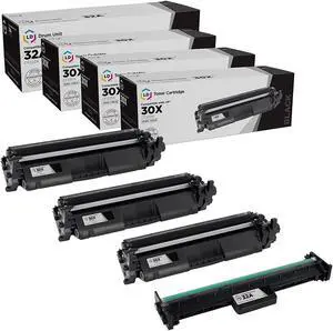 LD Products Compatible Toner & Drum Cartridge Replacement for HP 30X CF230X 30A Toner & 32A CF232A Drum for Laserjet Pro M203dw M203dn MFP M227fdw M227fdn Printer (3 Black Toners, 1 Drum, 4-Pack)