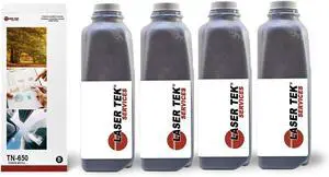 Laser Tek Services Compatible Toner Refill Kit Replacement for Brother TN650 TN-650 Works with Brother HL-5240 5250DN, DCP-8060 8065DN Printers (Black, 4 Pack) - 8,000 Pages