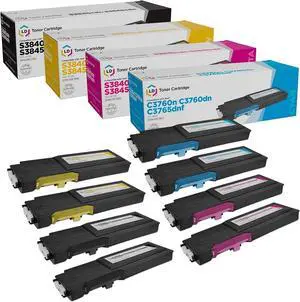 LD Products Compatible Toner Cartridge Replacements for Dell Color Laser C3760 C3765 Extra High Yield (2 331-8429 Black, 2 331-8432 Cyan, 2 331-8431 Magenta, 2 331-8430 Yellow, 8-Pack)