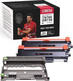 LEMERO Compatible Toner Cartridge and Drum Unit Replacement for Brother TN760 DR730 TN730 to use with HL-L2350DW MFC-L2710DW HL-L2395DW MFC-L2750DW DCP-L2550DW (2 Toner, 1 Drum Unit, 3 Pack)