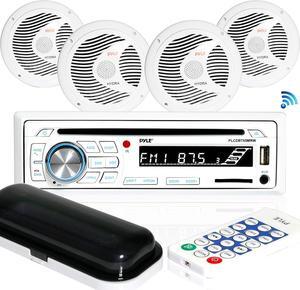 Marine Stereo Receiver Speaker Kit - In-Dash LCD Digital Console Built-in Bluetooth & Microphone 6.5 Waterproof Speakers (4) w/ MP3/USB/SD/AUX/FM Radio Reader & Remote Control -PLCDBT85MRW