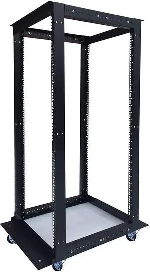 Sysracks 4 Post Open Frame Server Rack Mobile Relay with Wheels Casters for 19" Network Server AV IT Equipment Gear Rack Cabinet Adjustable Depth 24"-37" (32U (62" H x 21" W))