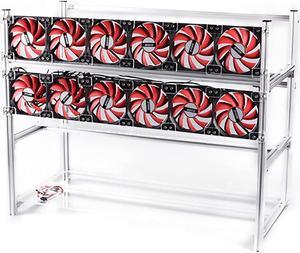 Mining Rig Frame, 14 GPU Aluminum Stackable Open Air Mining Case 4 Power Positions ATX Motherboard Bit, Mining Rig Frame for ETH/ETC/ZCash/Bitcoin,Silver