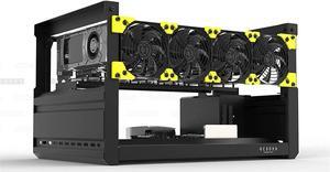 Mining Rig Frame, 6/8 GPU Aluminum Stackable Open Air Mining Case Computer Frame Rig Ethereum (Color : Black, Size : T2+4FANS)