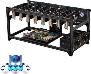 Mining Frame, Steel Open Air Miner Mining Frame Rig Case, 8 GPU Miner Mining Rig Aluminum Stackable Open Air Case for Crypto Coin Currency Bitcoin Mining,Black